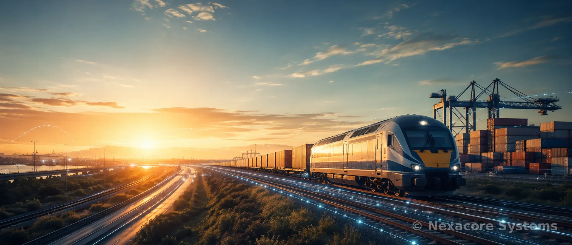 Train de fret avec réseaux de données et port